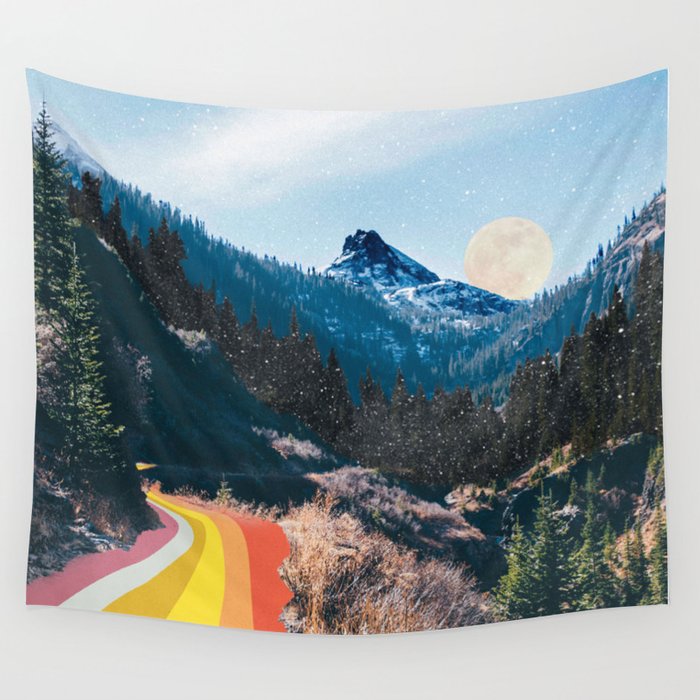 1960's Style Mountain Collage Wall Tapestry