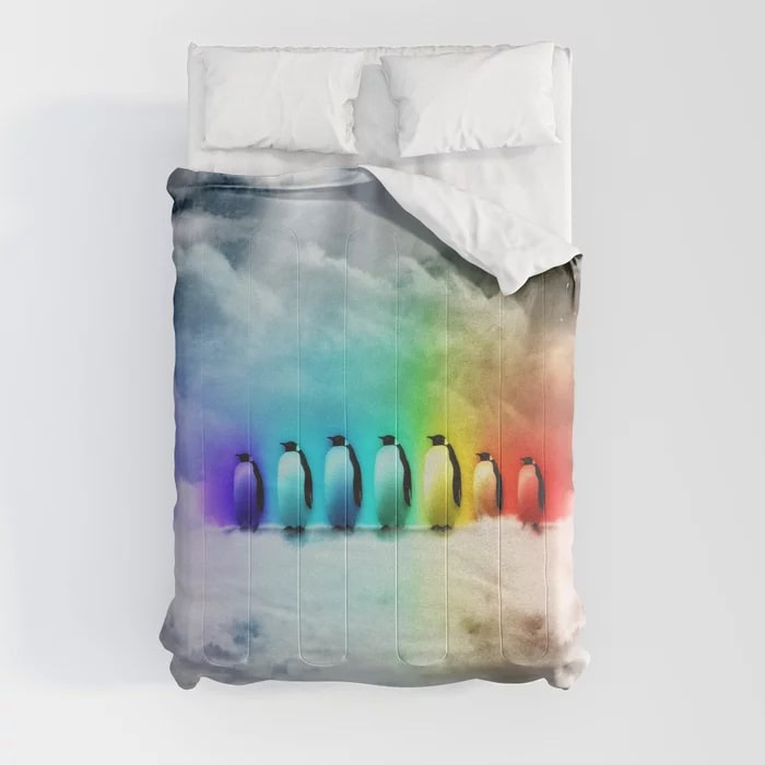 Rainbow Penguins Comforters by Dezigner Dude 2021 Top View