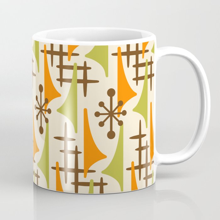 Retro Mid Century Modern Atomic Wing Pattern 426 Brown Orange and Olive Green Coffee Mug  by Tony Magner 